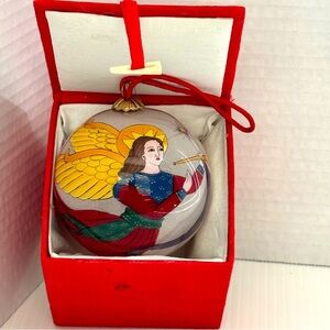 Angel Glass Ornament Reverse Painted 3" Holiday Tree Christmas